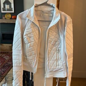 Blanc Noir Women's White Quilted Bomber Jacket